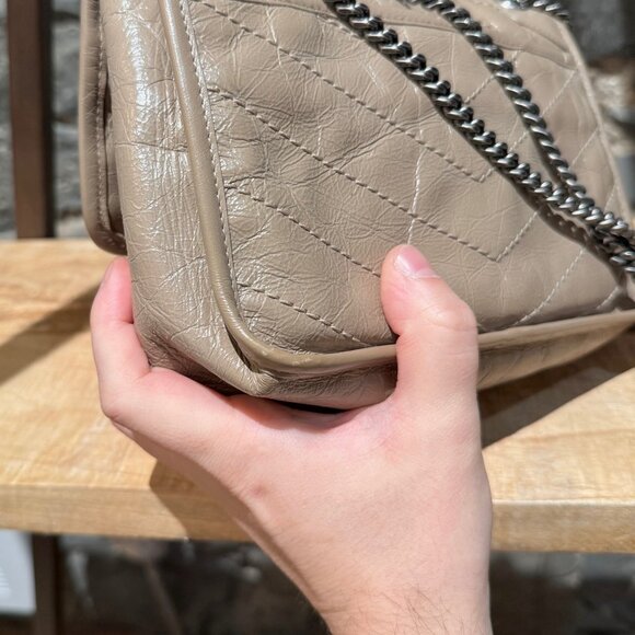 Saint Laurent Taupe Vintage Leather Niki Baby Monogram Chain Bag - Picture 9 of 16